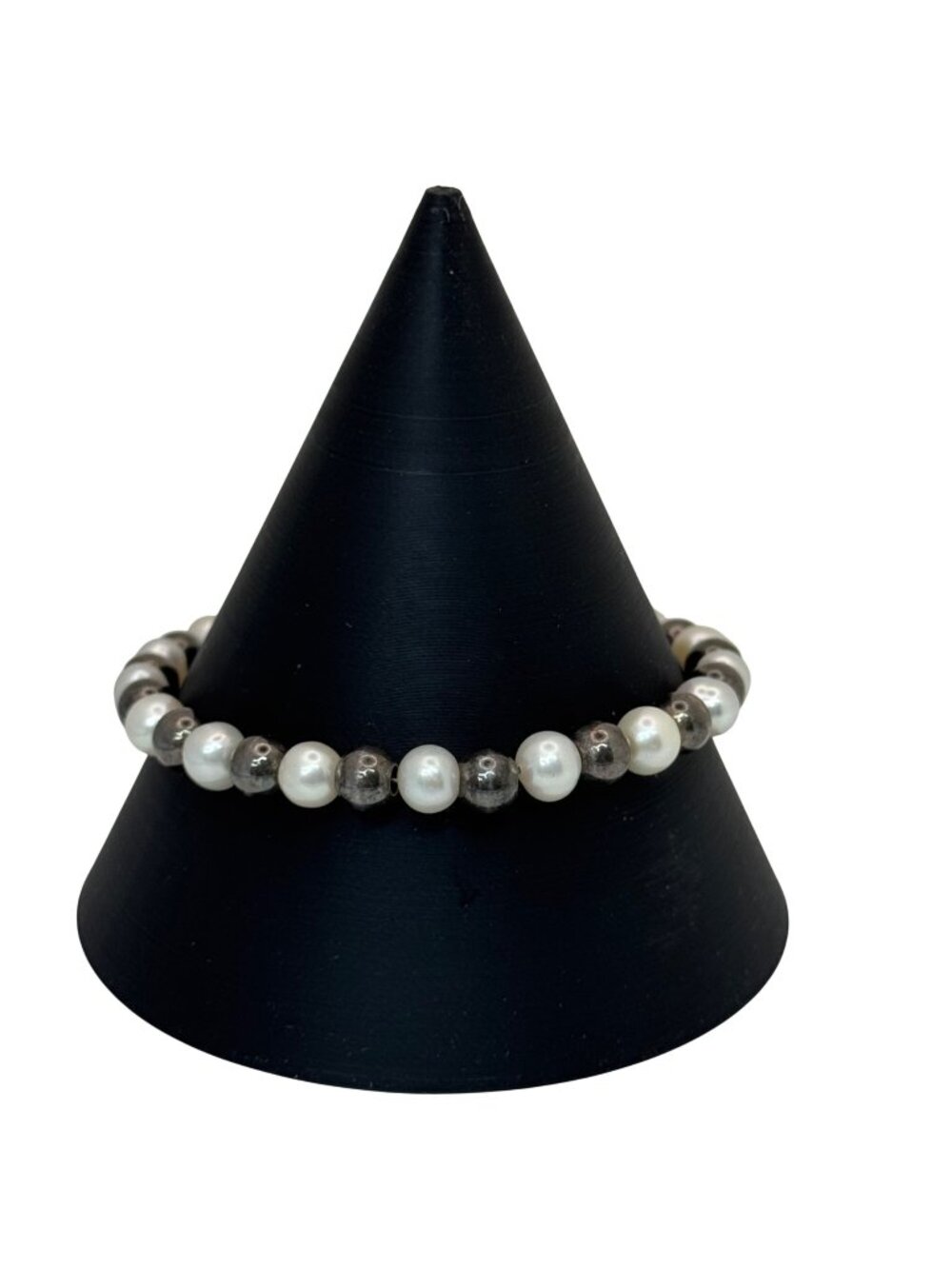 Sterling Silver Freshwater Pearl Beaded Bracelet 7" Ball Beads Vintage Estate